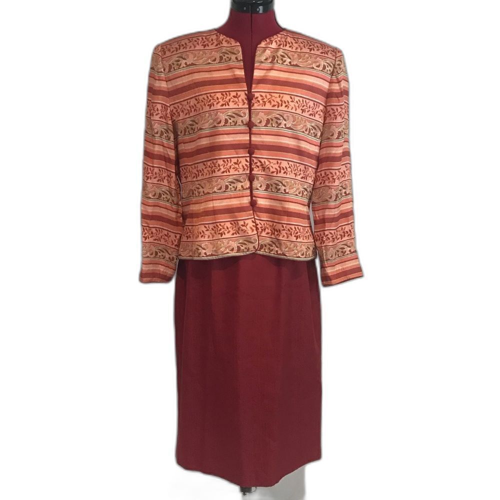 Papell Vintage Silk Skirt Suit Women Petite Size 14P 2-Piece Set Jacket & Skirt